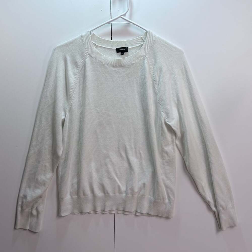 Express White Long Sleeve Crewneck Sweater Size L